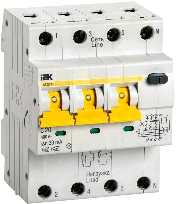 Выключатель автоматический дифференциального тока 4п C 20А 30мА тип A 6кА АВДТ-34 IEK MAD22-6-020-C-30 #1