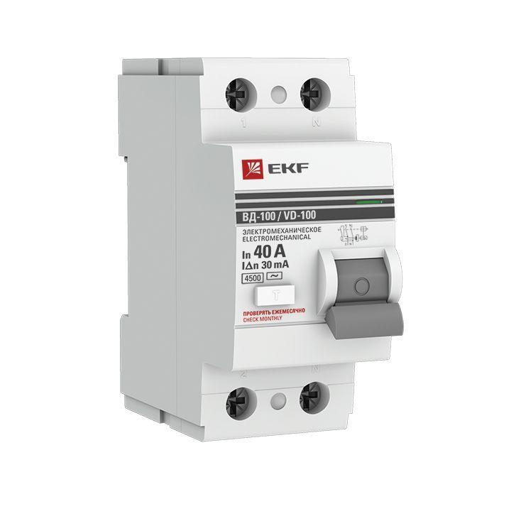 Выключатель дифференциального тока (УЗО) 2п 40А 30мА тип AC ВД-100 (электромех.) PROxima EKF elcb-2-40-30-em-pro #1