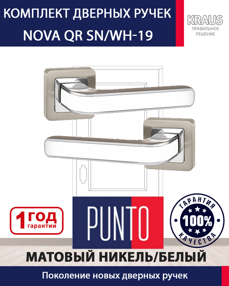 Ручка Punto раздельная межкомнатная NOVA QR SN/WH-19 матовый никель/белый  #1