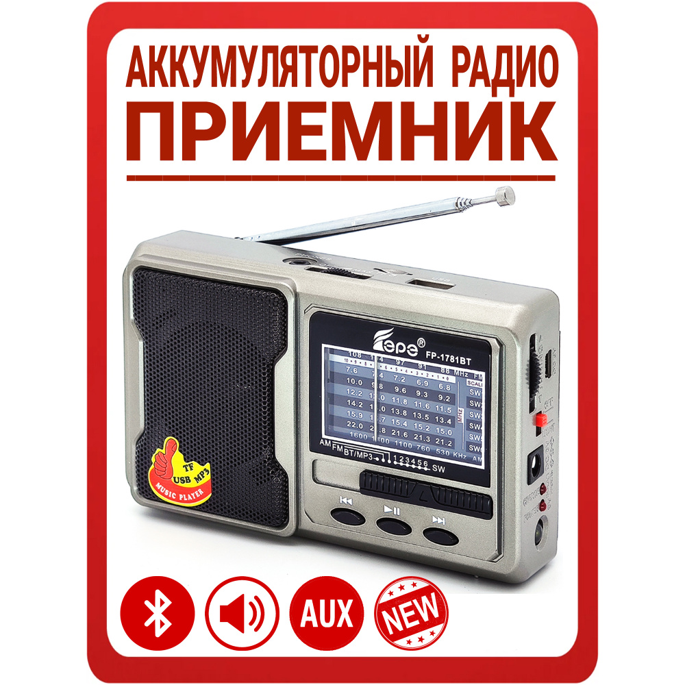 Приемник радио с аккумулятором и Bluetooth / Радиоприемник аккумуляторный Fepe: Bluetooth, AM, FM (88-108 #1