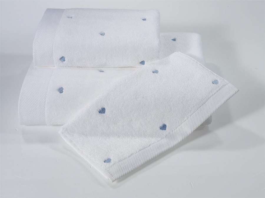 Махровое банное полотенце с вышивкой Maison Dor Soft Hearts 85х150 (белый, голубой)  #1