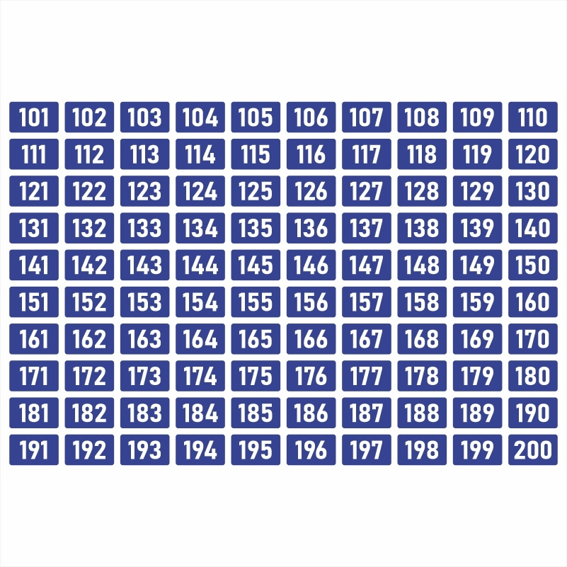 Наклейки с номерами от 101 до 200 цвет синий 40х25 мм / номерные стикеры 101-200. ПолиЦентр #1