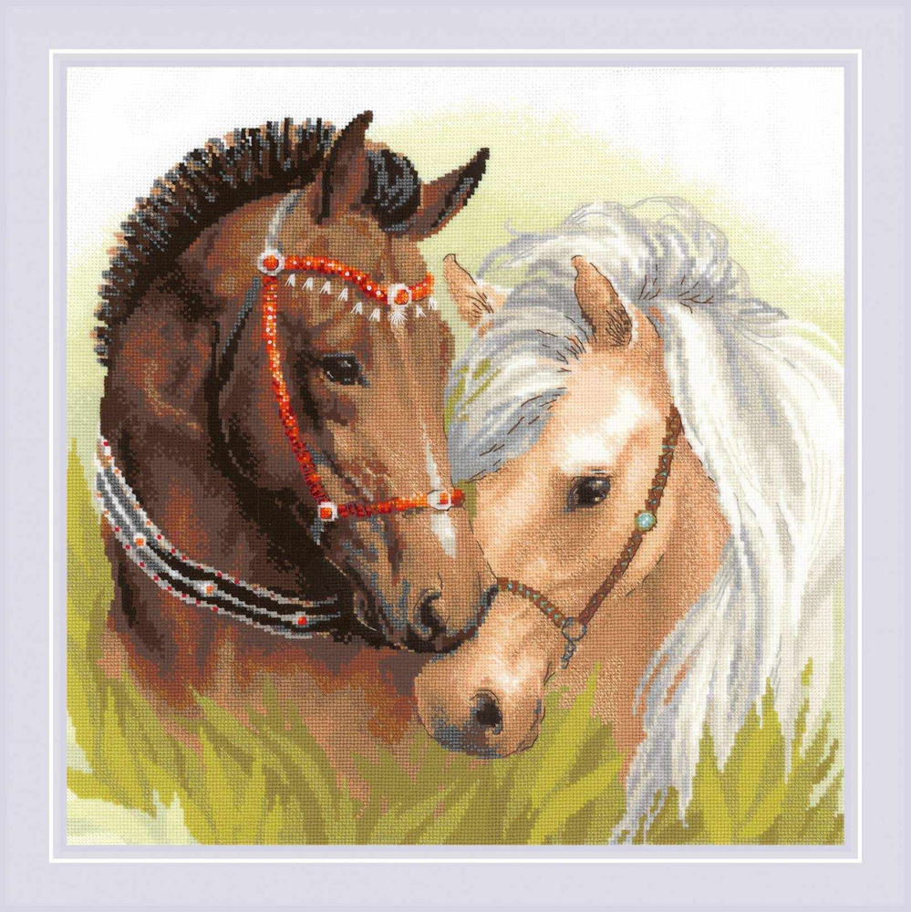 Набор для вышивания Риолис 1864 "Пара лошадей", 40х40 см // Животные, Лошади, Исполнение желаний  #1