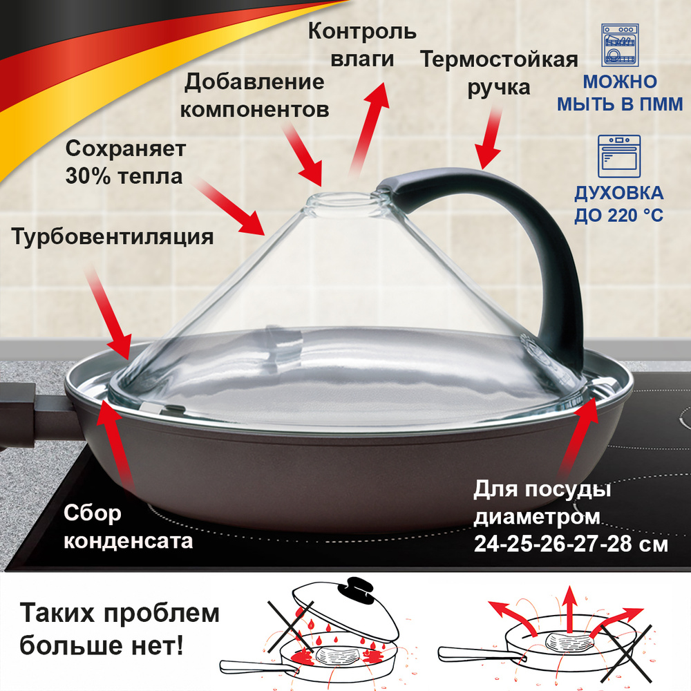 AxWild Универсальная крышка-вулкан KitchenJoy из термостойкого стёкла с ...