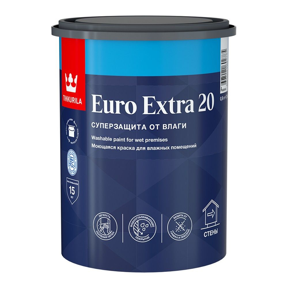 Краска для влажных помещений Tikkurila Euro Extra 20 0,9 л, база А белый  #1