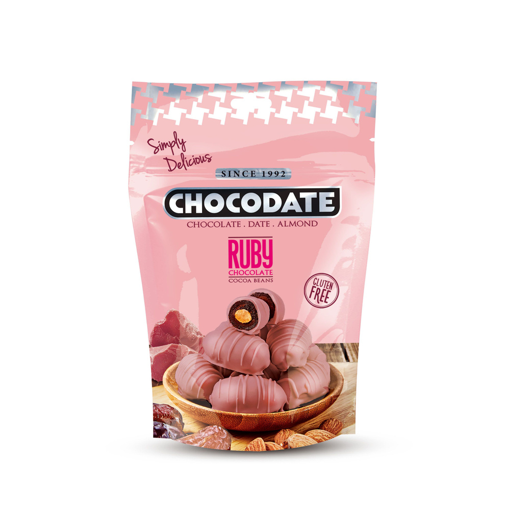 Финики с миндалем в рубиновом шоколаде без глютена Chocodate 100 грамм  #1