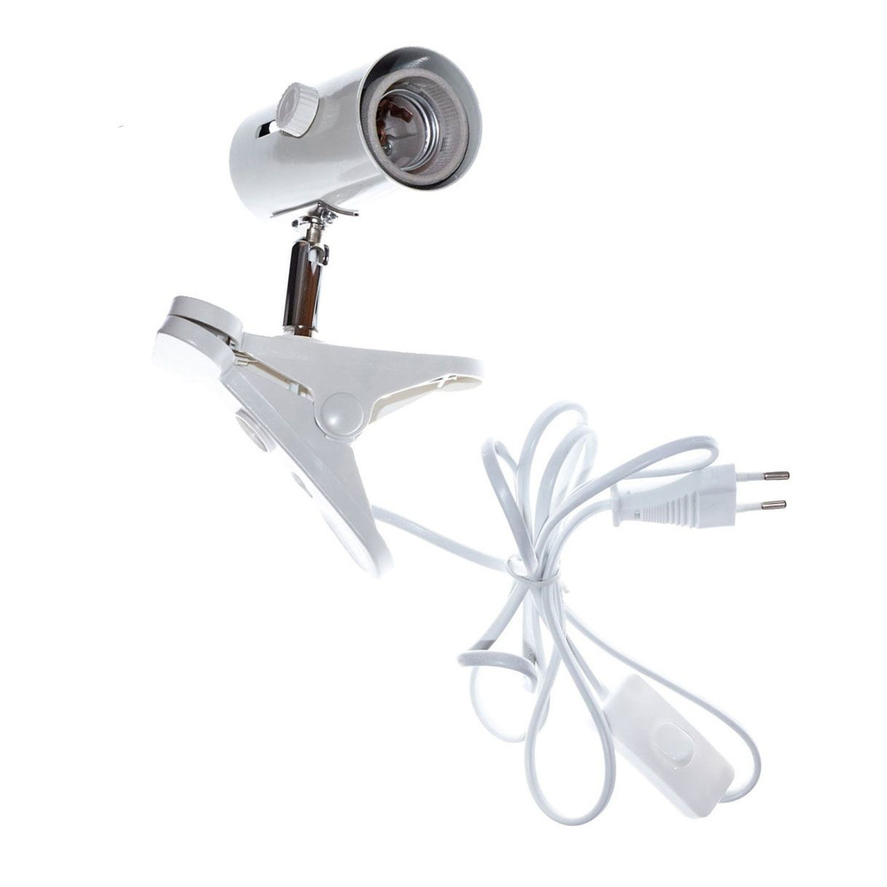 Белый патрон-прищепка E27 с выключателем #1