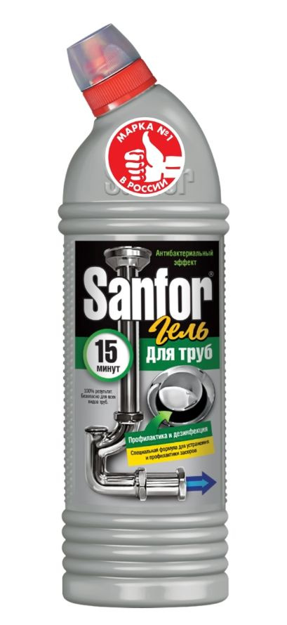SANFOR средство для труб, прочистка канализации, 750 мл -  с .