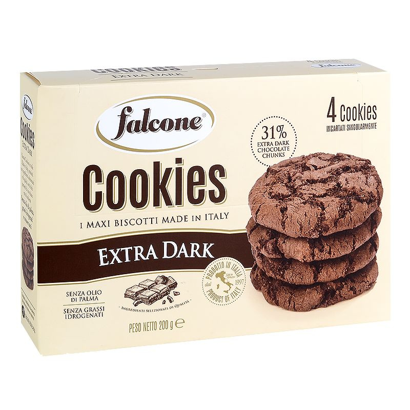 Печенье сахарное Falcone Cookies Extra Dark, с темным шоколадом, 200 г, Италия  #1