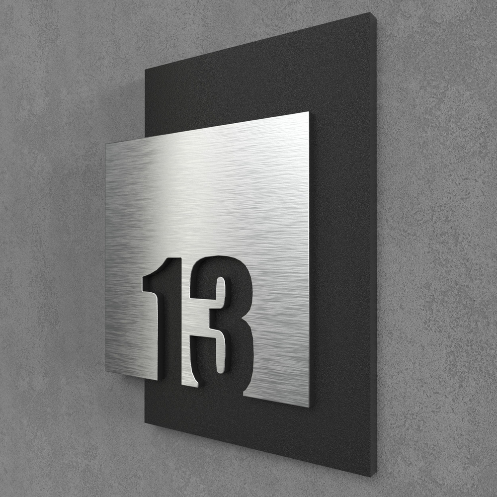 Цифры на дверь квартиры, табличка самоклеящаяся номер 13, 15х12см, царапанное серебро  #1