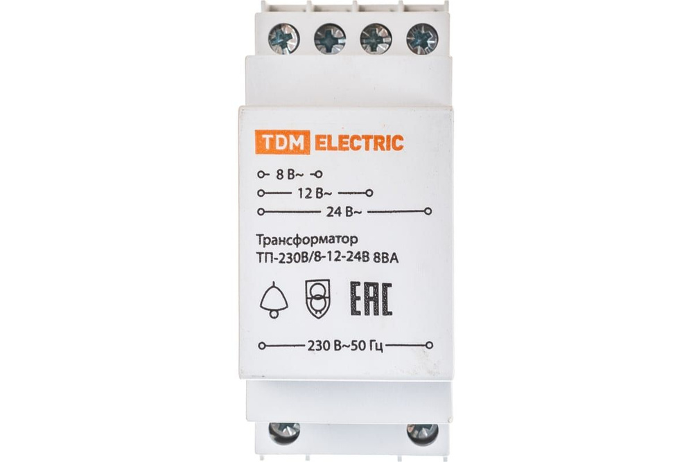 Понижающий звонковый трансформатор TDM ТП-230В/8-12-24В 8ВА DIN-рейка ...
