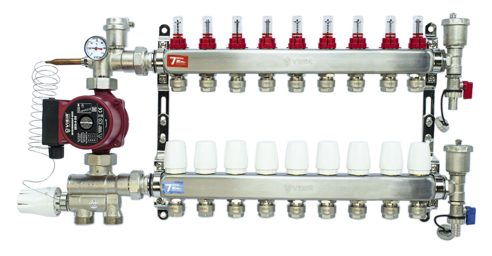 Комплект для теплого пола на 9 выходов (Коллектор VR113-09AKN на 9 контуров, Насос циркуляционный , Евроконусы, #1