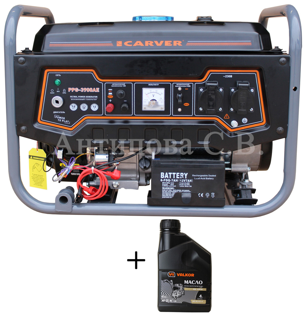 Генератор бензиновый CARVER PPG-3900 АЕ (3200 Вт, 4х тактный, обмотка ...