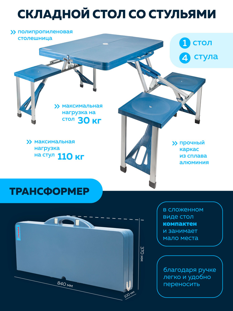 Стол чемодан с лавками ecos td 12 складной