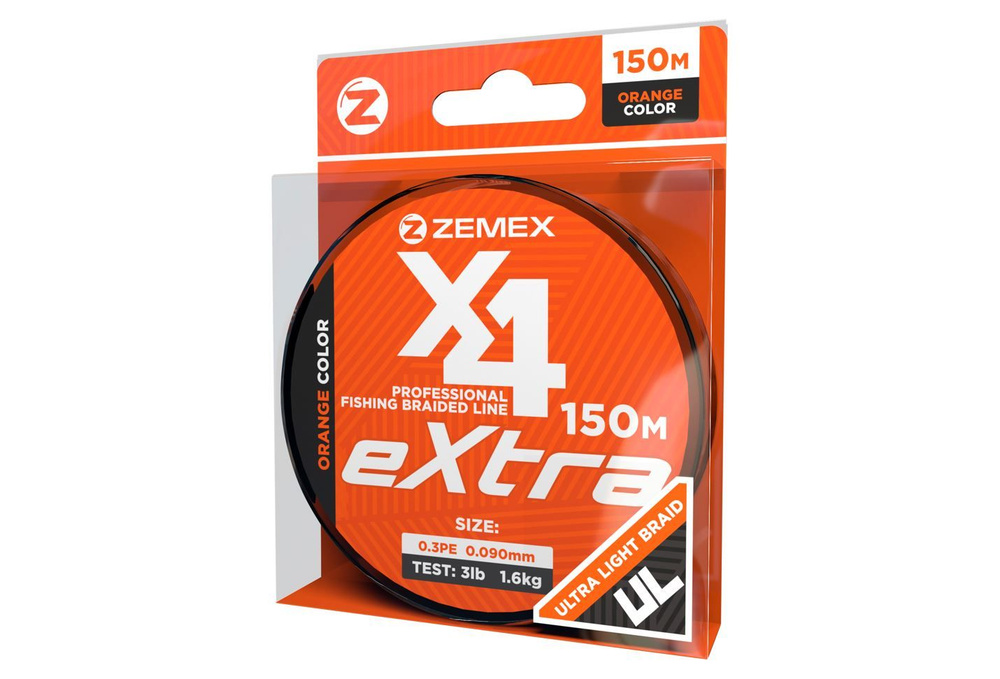 Плетеный шнур ZEMEX EXTRA x4 150 m, d 0.09 mm, orange #1