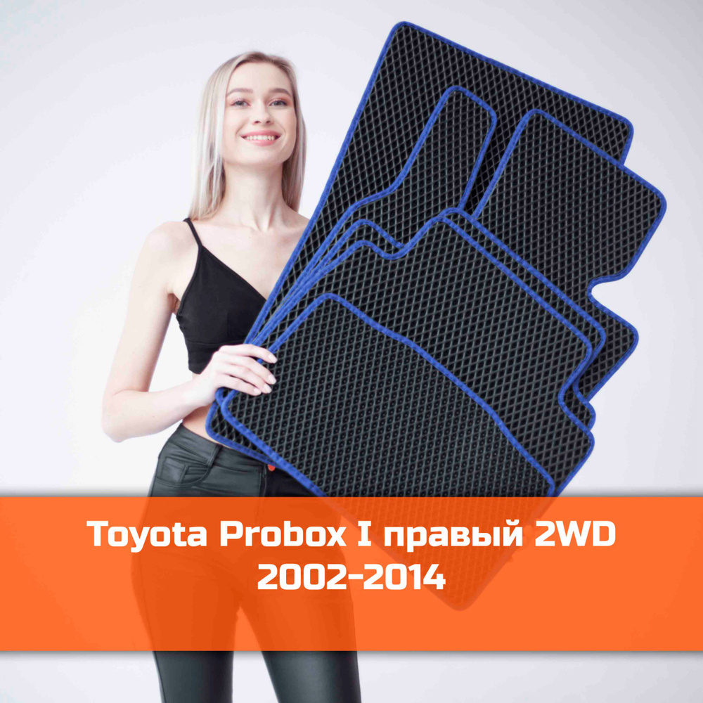 Коврики в салон автомобиля KaGo Toyota Probox/Succeed 1 2002-2014 2WD  (крепления с поворотной частью)_2, цвет черный, синий - купить по выгодной  цене в интернет-магазине OZON (1100452400)