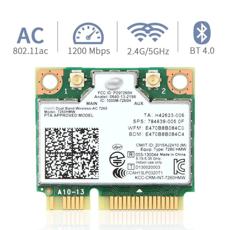Адаптер Intel 7260 Dual Band Wifi Card 7260HMW Mini PCI-E 2.4G/5Ghz Wlan  Wireless 1200Mbps Bluetooth 4.0 802.11ac/a/b/g/n купить с доставкой по  выгодным ценам в интернет-магазине OZON (885873844)