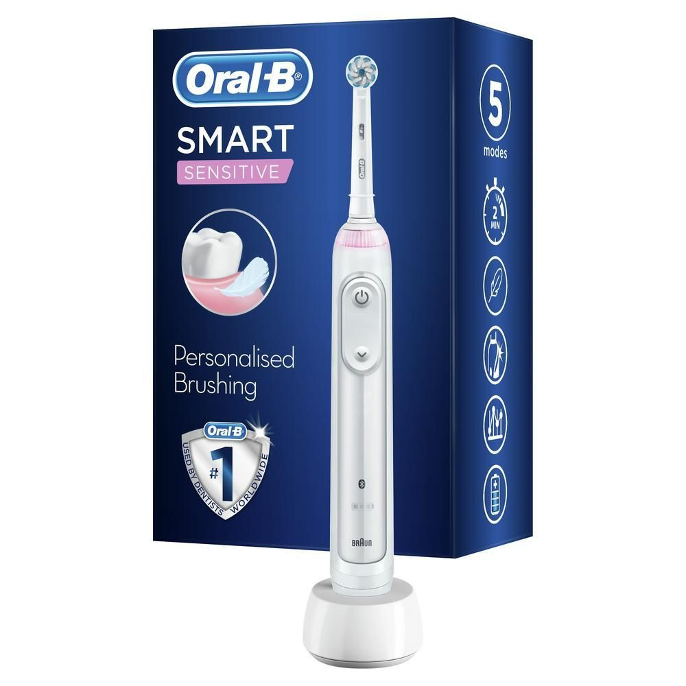 Электрическая зубная щетка ORAL-B Smart Sensitive D700.513.5 White, 5  режимов, датчик нажима на зуб, функция Bluetooth, таймер смены области и ...