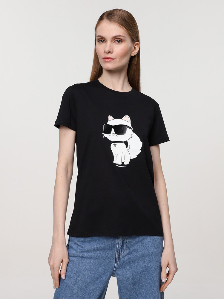 Футболка Karl Lagerfeld, размер 42, цвет черный, 100% органический ...