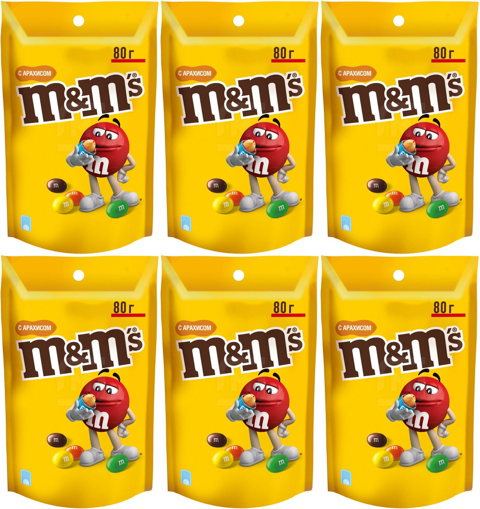 Драже M&M's с арахисом, комплект: 6 упаковок по 80 г #1