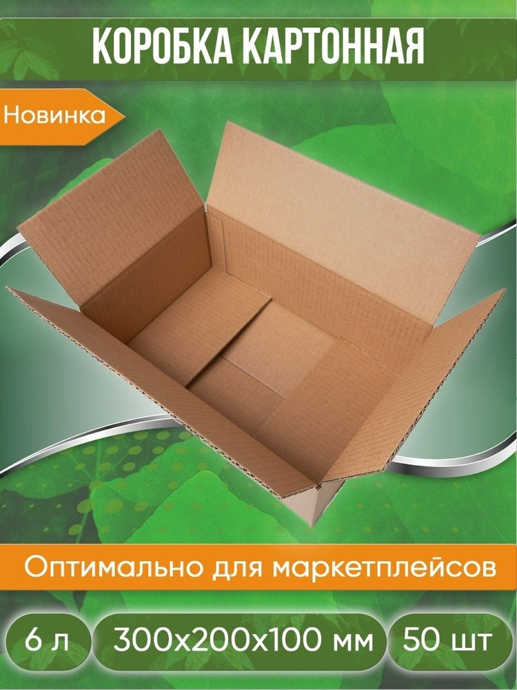 Коробка картонная, 30х20х10 см, объем 6,0 л, 50 шт. (Гофрокороб, 300х200х100 мм )  #1