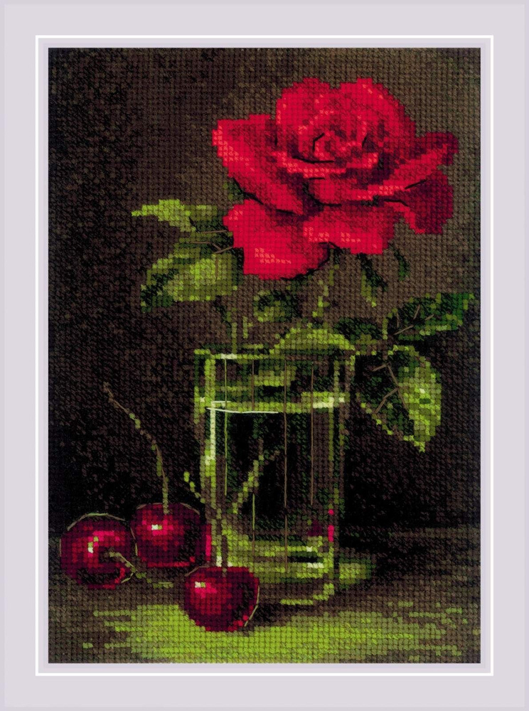 Набор для вышивки Риолис (Сотвори Сама) "2123 Роза и черешня" / Счетный крест, стежок. / Натюрморт, Розы, #1