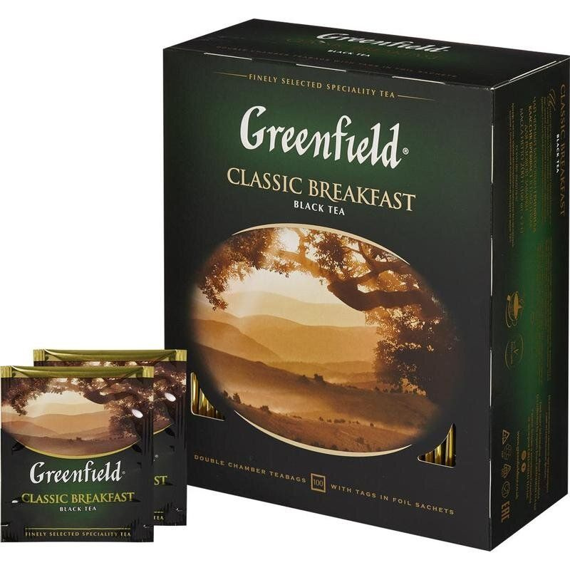 Greenfield Чай в пакетиках Classic Breakfast, черный, 100 пакетиков ...