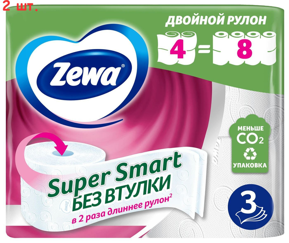 Туалетная бумага Super Smart без втулки 4 рулона 3 слоя (2 шт ...