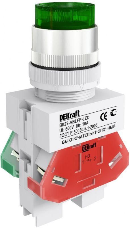 Выключатель кнопочный LED ABLFP ВК-22 d22мм 220В зел. DEKraft 25026DEK #1