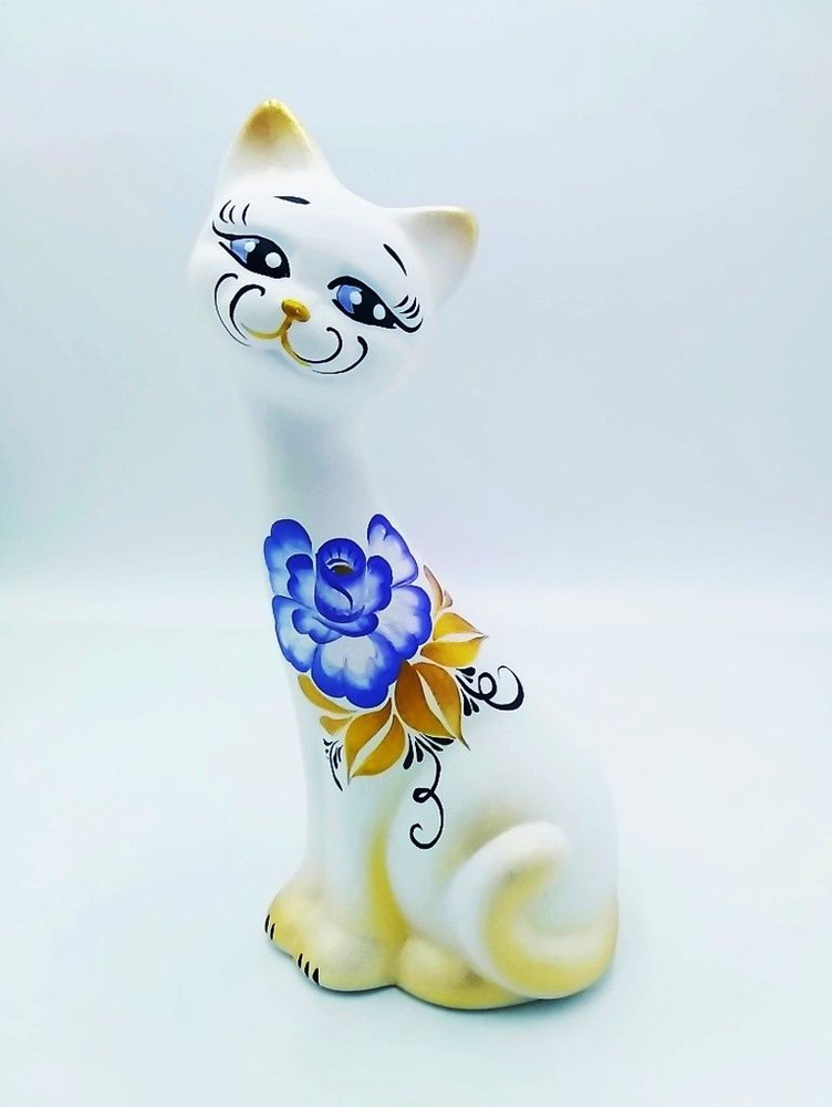 Статуэтка Кошка розы 20x9x8см из керамики для интерьера, декора дома. Сувенир подарок на день рождения, #1