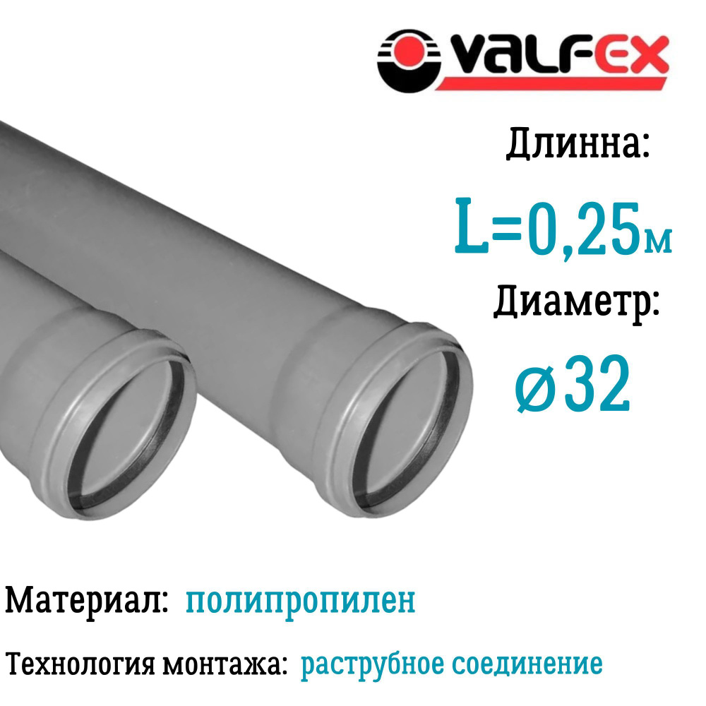 Труба BASE для внутренней канализации VALFEX Ф32 длина 0,25  м #1