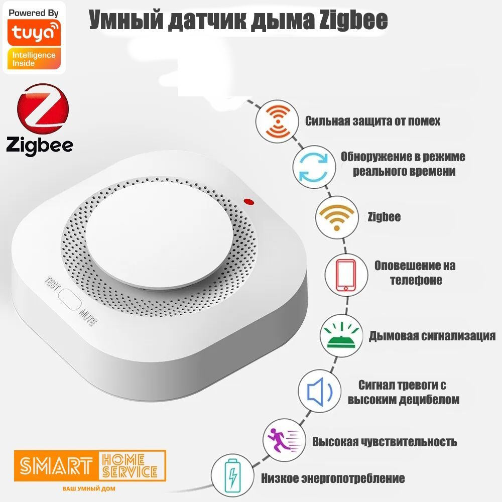 Датчик дыма Tuya Zigbee умный детектор дыма с сигнализацией, 80 дБ - купить  с доставкой по выгодным ценам в интернет-магазине OZON (844903023)