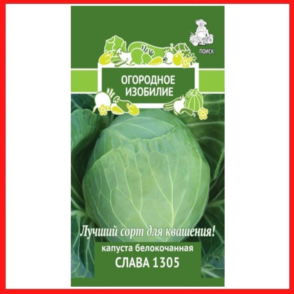 Семена Капуста белокочанная "Слава 1305" 0,5 гр, для дома, дачи и огорода, в открытый грунт, овощи из #1