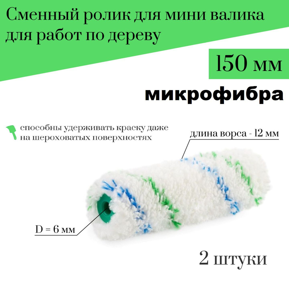 Сменный ролик для мини валика Акор 150мм Микрофибра для работ по дереву, 2  шт. купить по выгодной цене в интернет-магазине OZON (322582070)