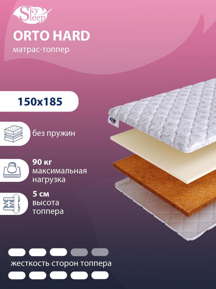 Топпер матрас на диван SkySleep ORTO HARD анатомический на резинке, Беспружинный 150x185 #1