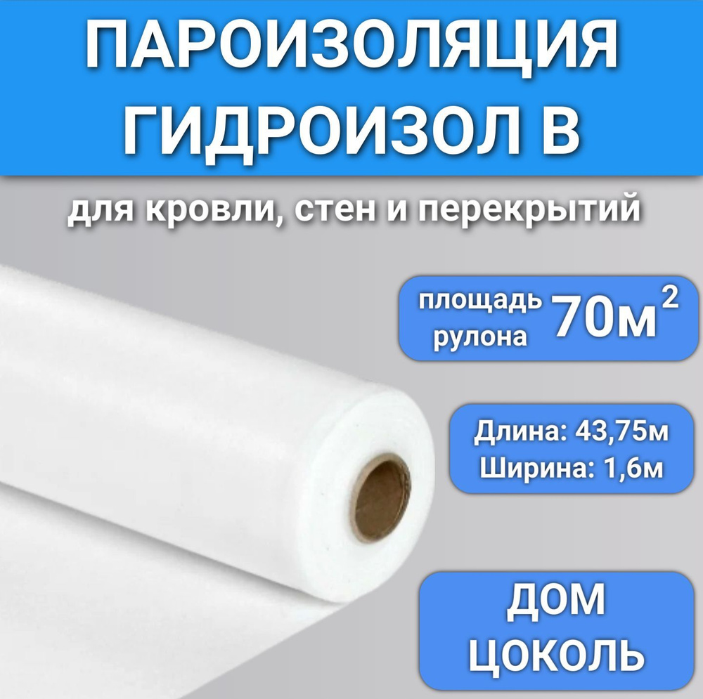 Мембрана пароизоляционная ГИДРОИЗОЛ В (1,6м*43,75м) 70м2