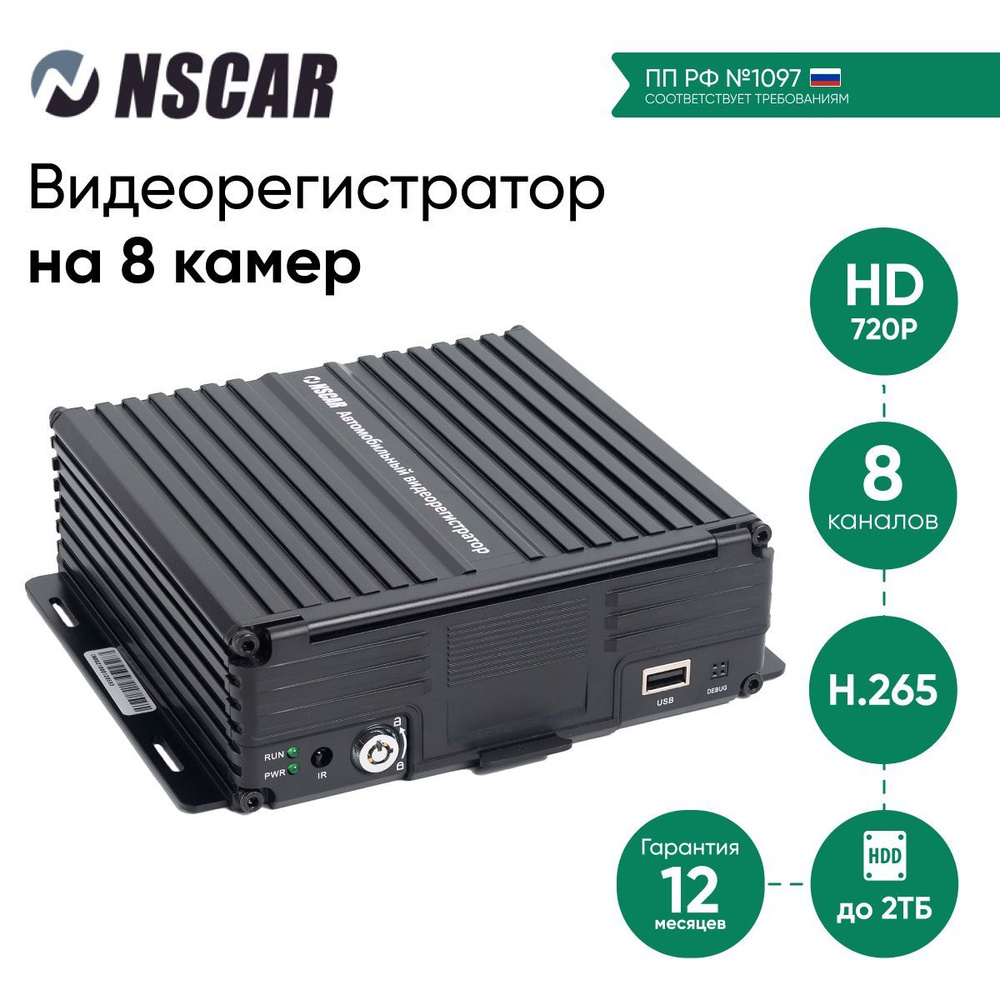 Автомобильный видеорегистратор на 8 камер NSCAR 801 HDD+SD