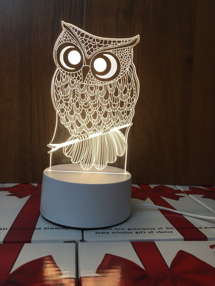 Купить Ночник светильник Сова с эффектом 3D детский светодиодный ...