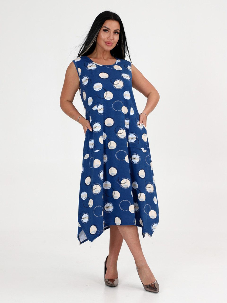 Летнее Платье женское,р. 56, синее в горошек платье женское больших ...