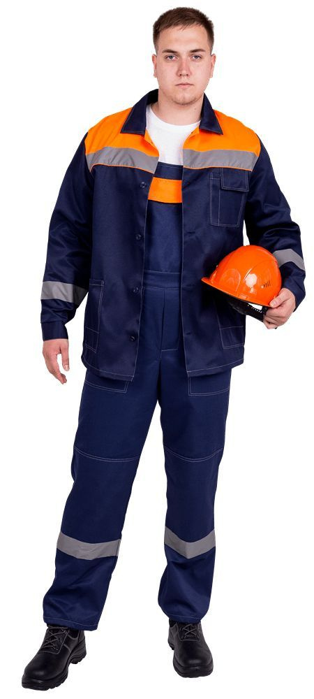 Костюм рабочий мужской Профи 158-164/40-42 т.синий/оранжевый, куртка и полукомбинезон, рабочая одежда, #1