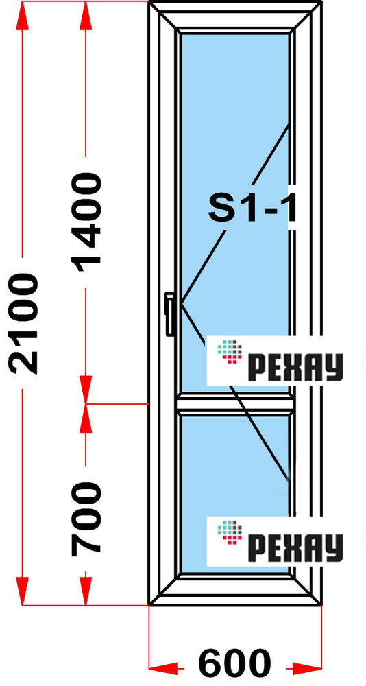 Балконная дверь, профиль РЕХАУ BLITZ (2100 x 600), с поворотной створкой, стеклопакет из 2х стекол  #1