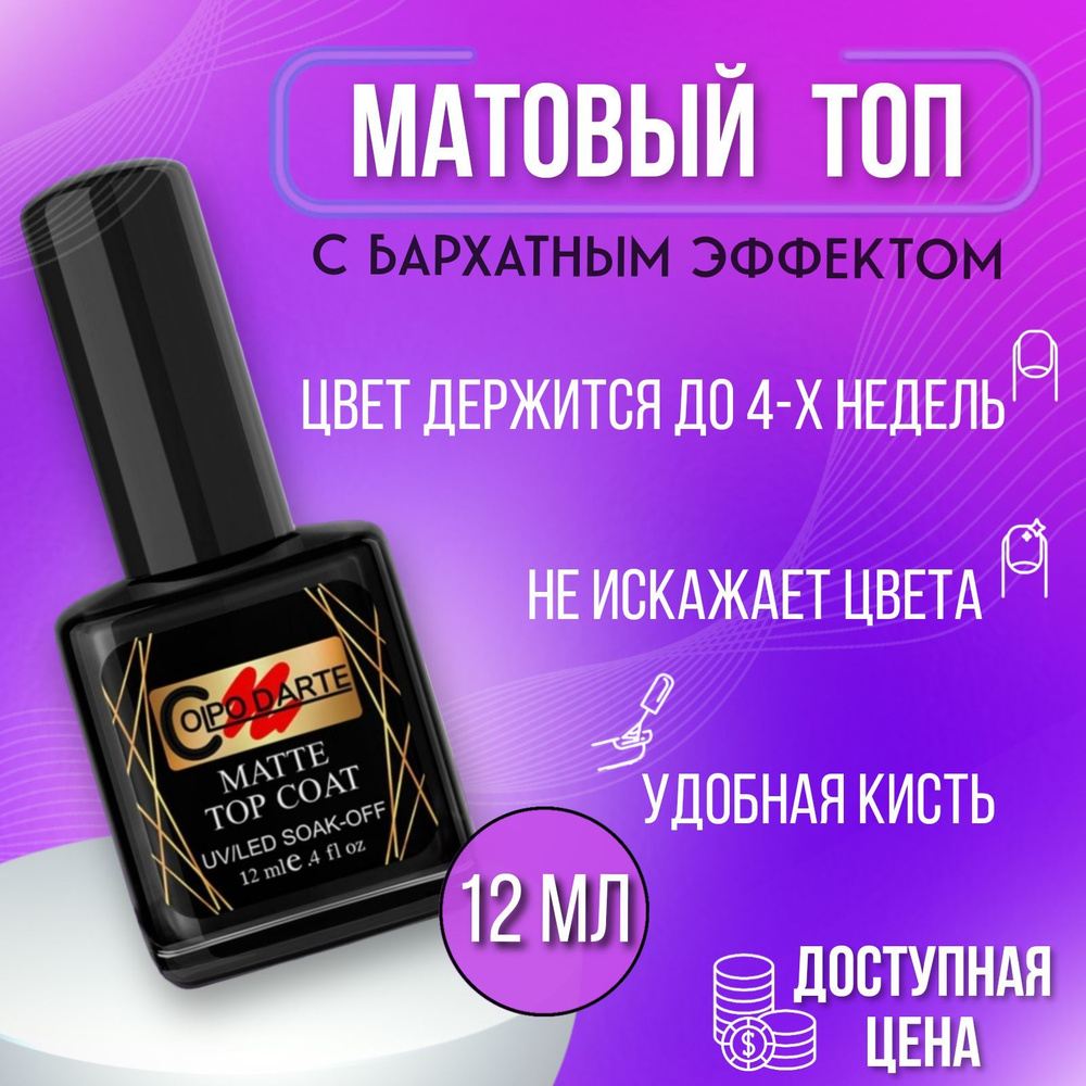 Закрепитель Матовый топ Velvet Matte Top Coat для гель-лака Colpo D'Arte 12 мл  #1