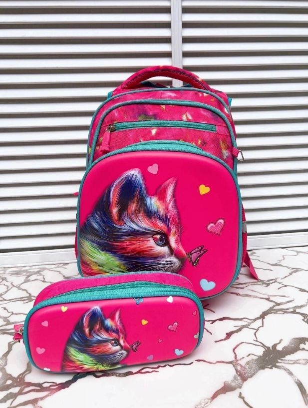 Школьный Рюкзак Кошка с ортопедической спинкой/ Кошка Рюкзак для ...