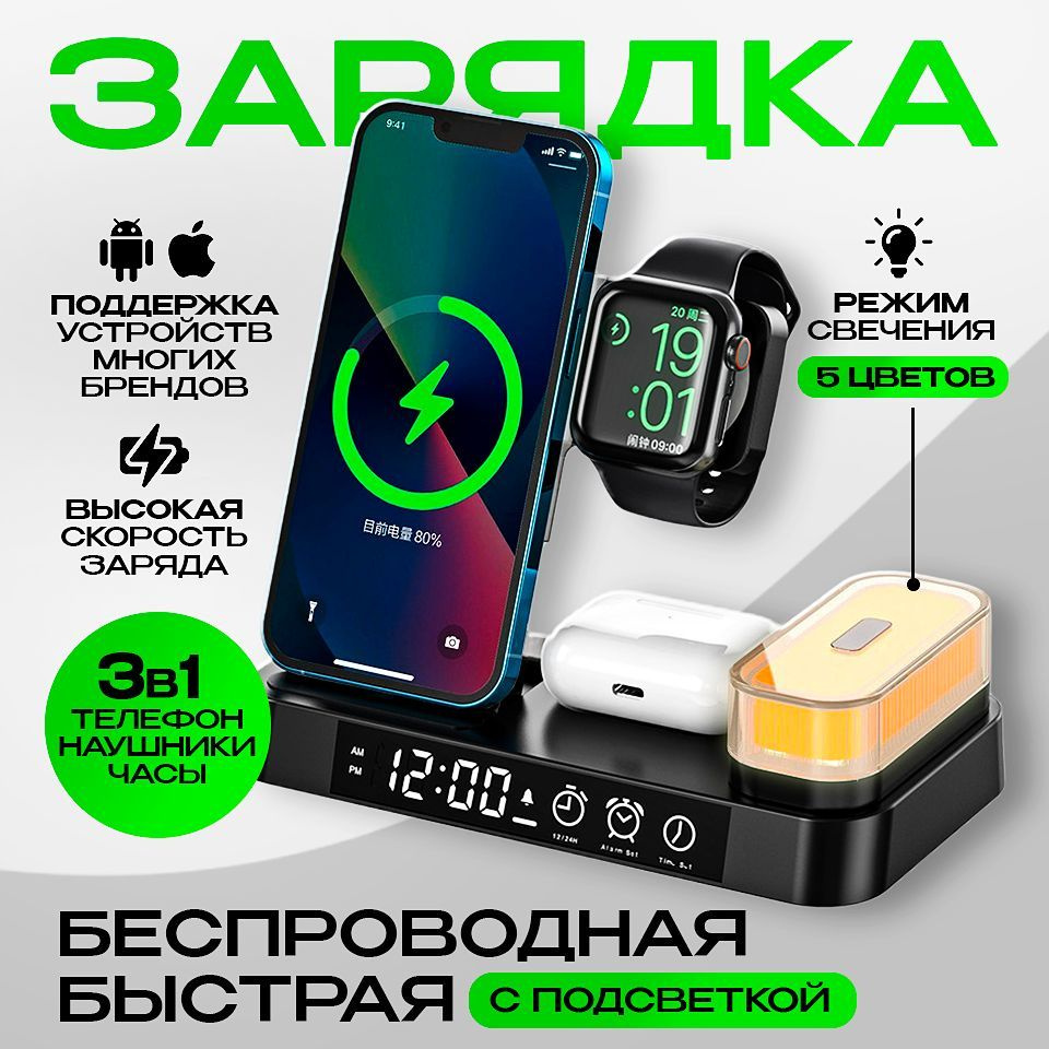 Беспроводное зарядное устройство Зарядка 4в1, 30 Вт, USB Type-C, Power  Delivery, Quick Charge - купить по выгодной цене в интернет-магазине OZON  (917131493)