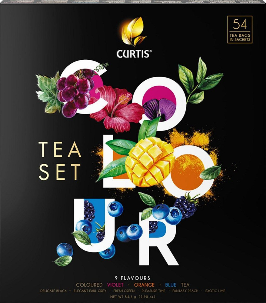 Чай черный и зеленый CURTIS Colour Tea Set Ассорти из 9 вкусов с цветными чаями, 54пак  #1