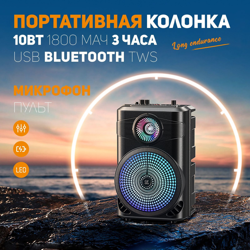 Колонка беспроводная Bluetooth GFPoWeR MK2 караоке (USB/SD/AUX/FM) 10 Вт, микрофон + пульт #1