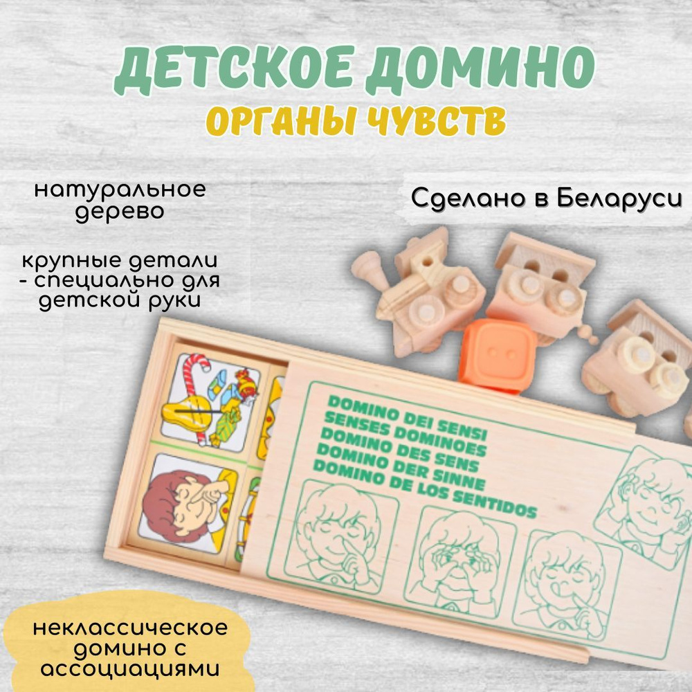 Домино детское деревянное. Органы чувств. Развивающая игра. - купить с  доставкой по выгодным ценам в интернет-магазине OZON (1148198388)