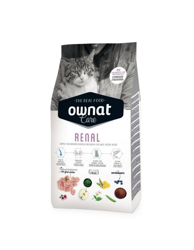 OWNAT Adult Care Renal Сухой корм для взрослых кошек с хронической почечной  недостаточностью, с курицей, 3кг - купить с доставкой по выгодным ценам в  интернет-магазине OZON (1175842435)