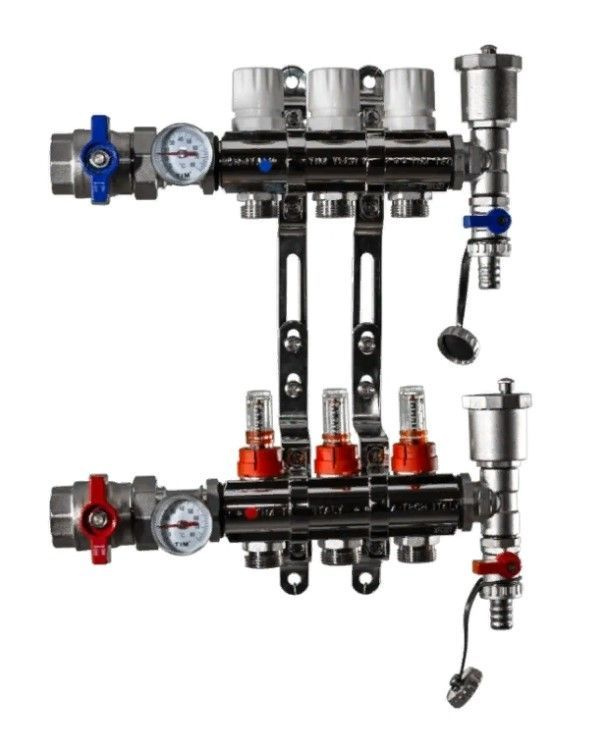 Коллектор для теплого пола TIM 3 выхода (расходомер, воздухоотводчик ...