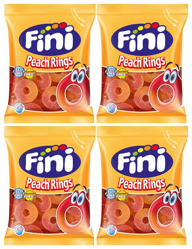 Жевательный мармелад Fini Peach Rings, 90г x 4шт. Фини персиковые кольца  #1